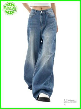 Womens Wide Leg Jeans Mid Rise Boyfriend Denim Pants